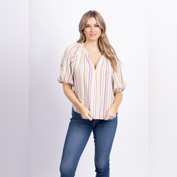 XiRENA Tops - XIRENA EUC SZ L JULES TOP IN SUNSHADE Multicolor Cotton Popover Top